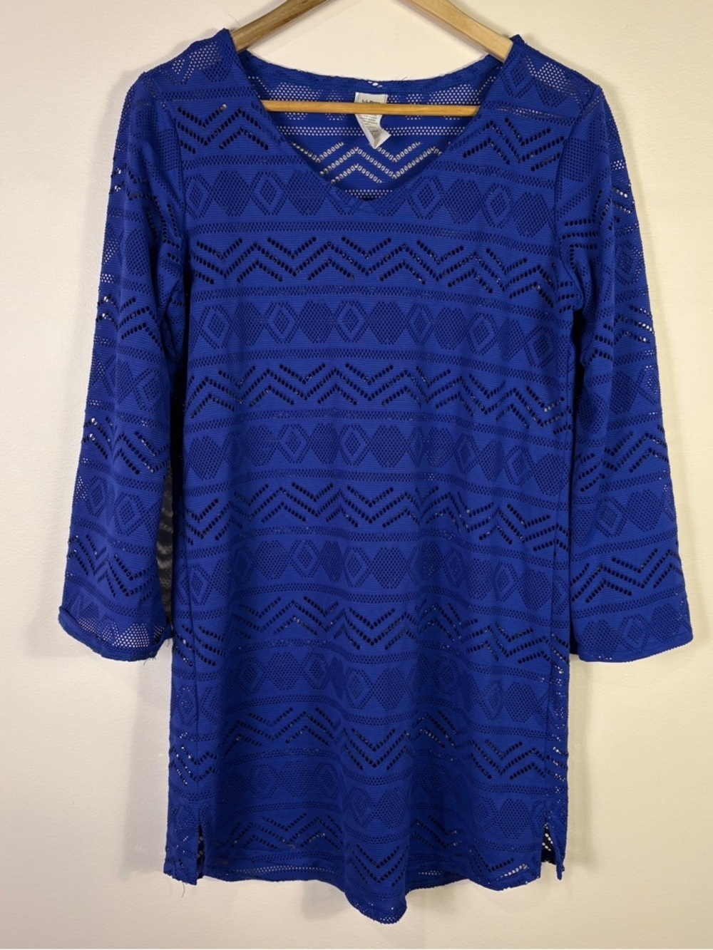 L.L. Bean UPF 50+ Sun Protection Blue Swim Cover-Up Dress Cutout Pattern
